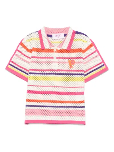 Pucci Junior Kids' Striped Polo Shirt In White