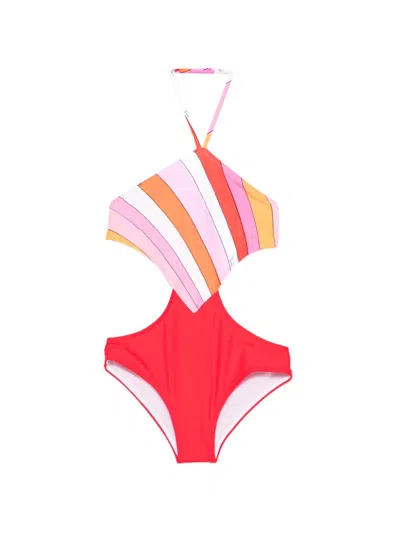 Pucci Junior Kids' Striped Swimsuit In Red
