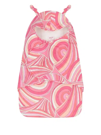 Pucci Junior Swirl-pattern Hooded Sleeping Bag In Pink