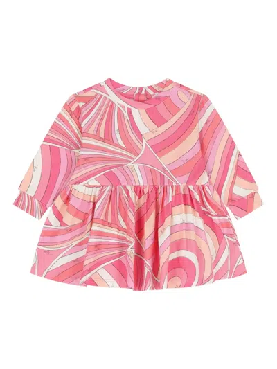 Pucci Junior Babies' Swirl-print Smocked Dress In Pink