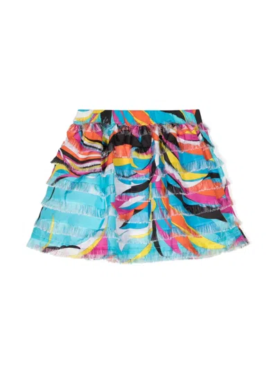 Pucci Junior Kids' Swirl-print Tiered Skirt In Blue