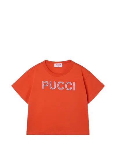 Pucci Junior T-shirt With Decorated Logo In Multi
