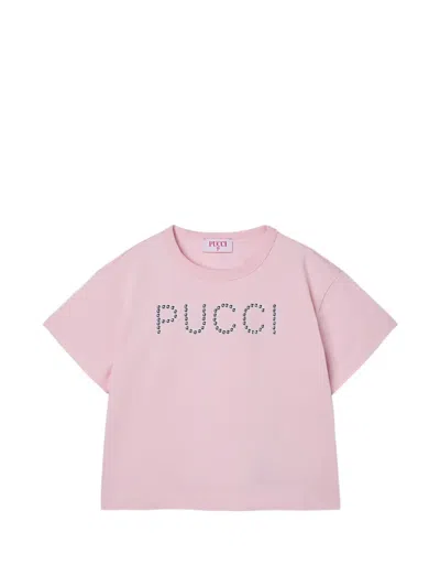 Pucci Junior Kids' T-shirt With Decorated Logo In Pink
