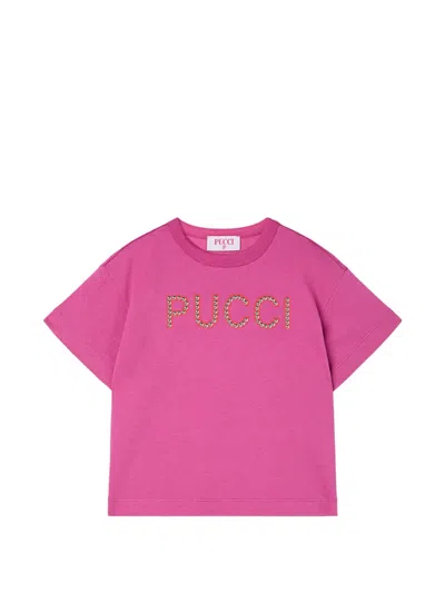 Pucci Junior Kids' T-shirt With Decorated Logo In Pink