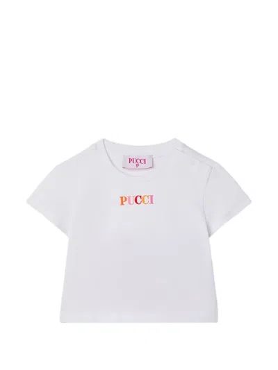 Pucci Junior Babies' T-shirt With Embroidered Logo And Fish In White