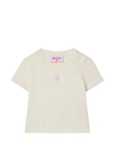 Pucci Junior Babies' T-shirt With Embroidered Patch In Neutral