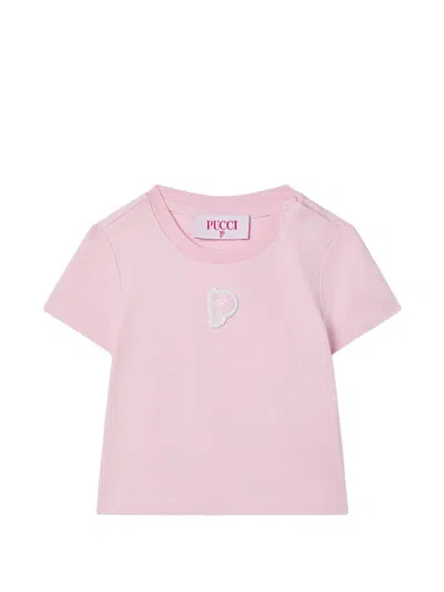 Pucci Junior Babies' T-shirt With Embroidered Patch In Pink