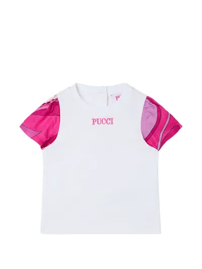 Pucci Junior Babies' T-shirt With Logo And Printed Sleeves In White