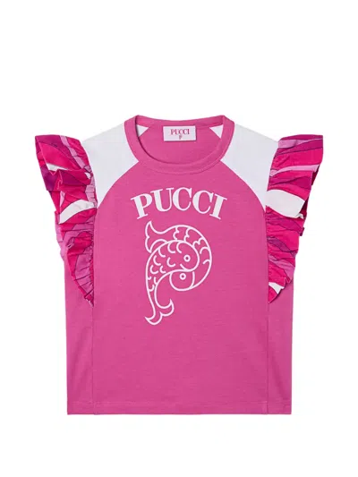 Pucci Junior Kids' T-shirt With Printed Sleeves In Multi