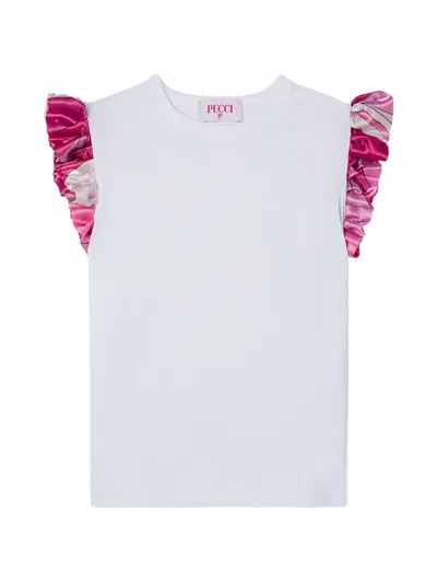 Pucci Junior Kids' T-shirt With Satin Sleeves In White