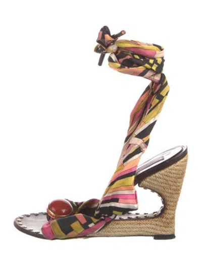 Pre-owned Pucci Jute Patterned Sandals In Black