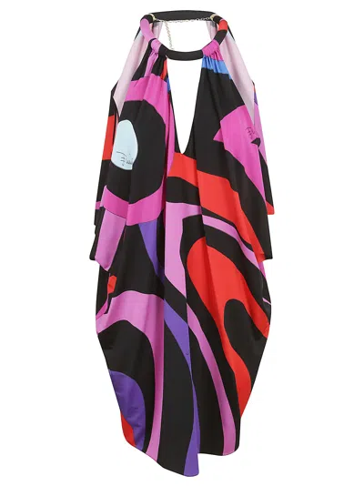 Pucci Marmo印花垂褶缎布针织罩衫裙 In Multicoloured