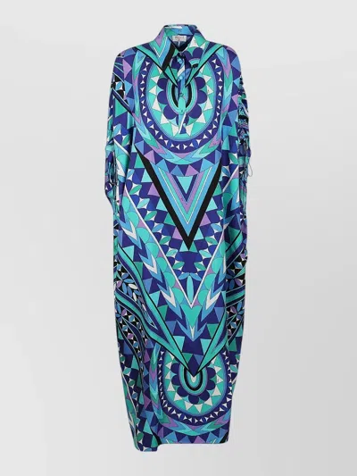 Pucci Kaftan Dress Drawstring Detail Geometric Pattern In Multi