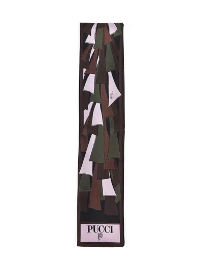 Pucci Khaki And Pink Baiadera Mix-prints Silk Twill Bandeau Scarf In Brown