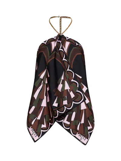 Pucci Khaki And Pink Baiadera-print Silk Twill Chain Top In Multi