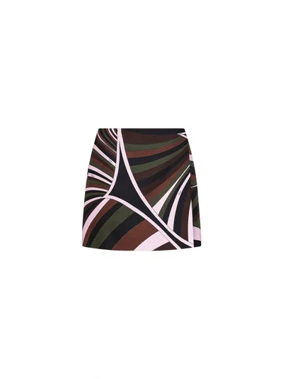 Pucci Khaki And Pink Iride-print Crêpe De Chine Mini Skirt In Multi