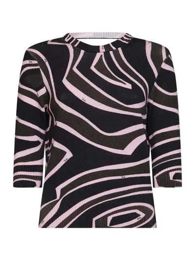 Pucci Khaki And Pink Labirinto-print Wool Knit Cut-out Top In Green