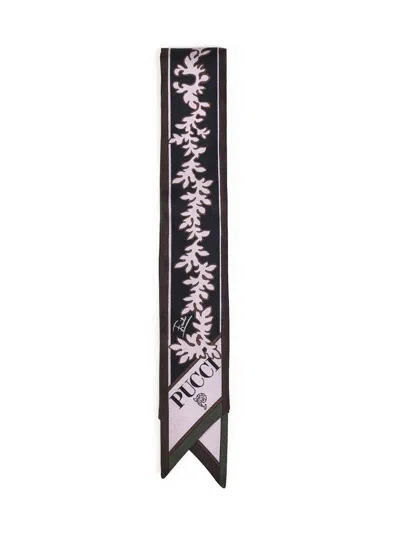 Pucci Khaki And Pink Selva And Iride-prints Silk Twill Bandeau Scarf In Green