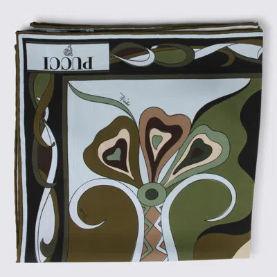 Pucci Khaki Blue Silk Scarf In Multi