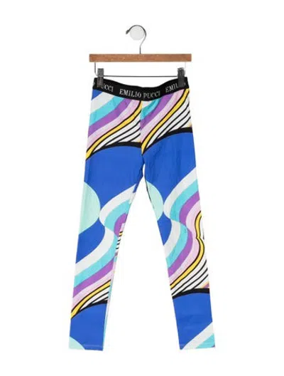 Pre-owned Pucci Kids Girls' Embroidered Glitter Leggings In Blue