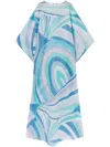 PUCCI BLUE IRIDE PRINT COTTON KAFTAN DRESS