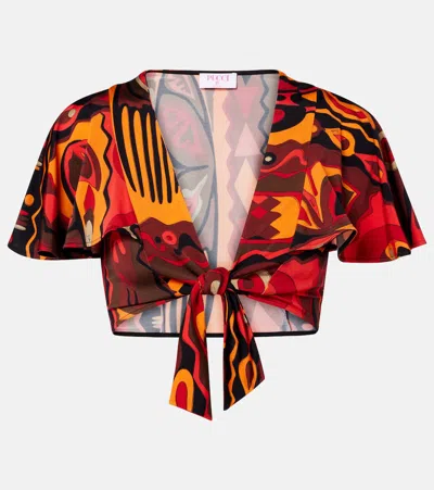 Pucci Kwango Jersey Satin Crop Top In Multi