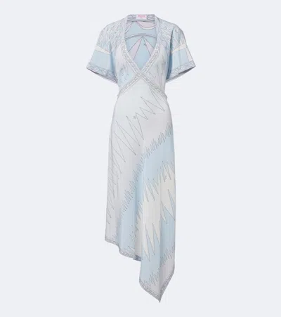 Pucci Labirinto Asymmetric Silk Crêpe De Chine Midi Dress In Blue