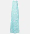 Pucci Labirinto Cotton Gauze Maxi Dress In Blue