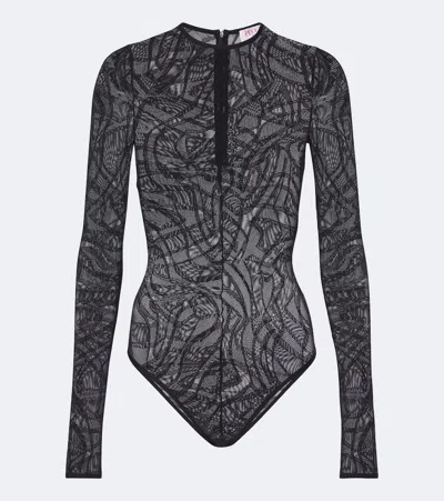 Pucci Labirinto Jacquard Tulle Bodysuit In Black
