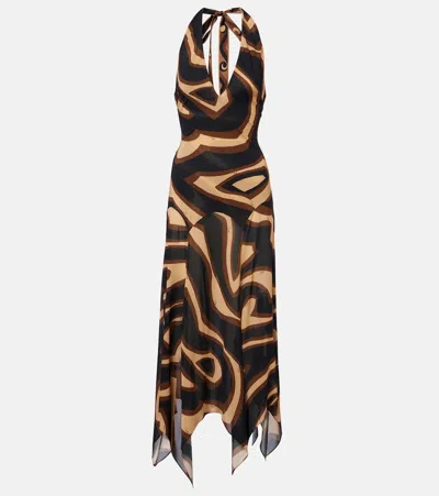 Pucci Labirinto Muslin Jersey Midi Dress In Animal Print