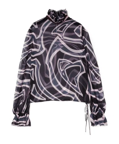 Pucci Labirinto Print Blouse With Balloon Sleeves In Multi