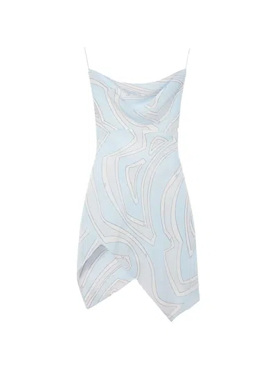Pucci Labirinto Print Crêpe De Chine Dress In Blue