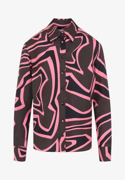 Pucci Labirinto Print Long-sleeved Shirt In Brown