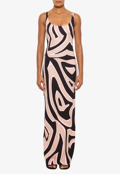 Pucci Labirinto Print Maxi Dress In Brown