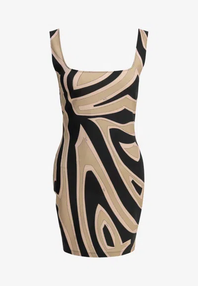 Pucci Labirinto Print Mini Sheath Dress In Brown