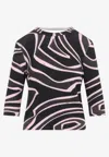 Pucci Khaki And Pink Labirinto-print Wool Knit Cut-out Top In Multi