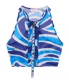 Pucci Labirinto Print Ruffle Top In Blue
