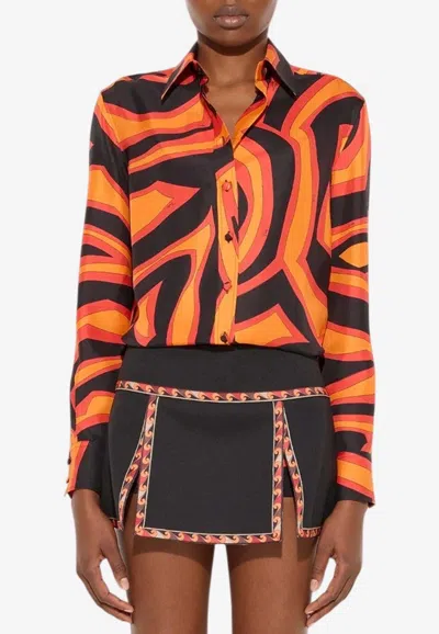 Pucci Labirinto Print Silk Long-sleeved Shirt In Orange