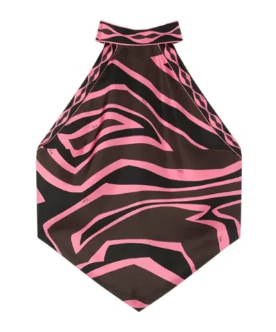 Pucci Labirinto Print Silk Scarf Top In Brown