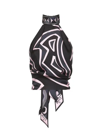 Pucci Labirinto Print Silk Twill Top In Black