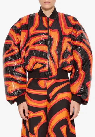 Pucci Labirinto Print Snakeskin-embossed Bomber Jacket In Multi