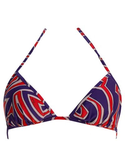 Pucci Labirinto Print Triangle Bikini Top Swimwear Purple In Blue