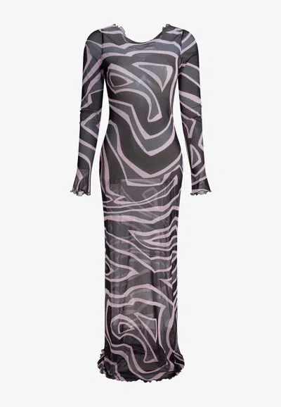 PUCCI LABIRINTO PRINT TULLE MAXI DRESS