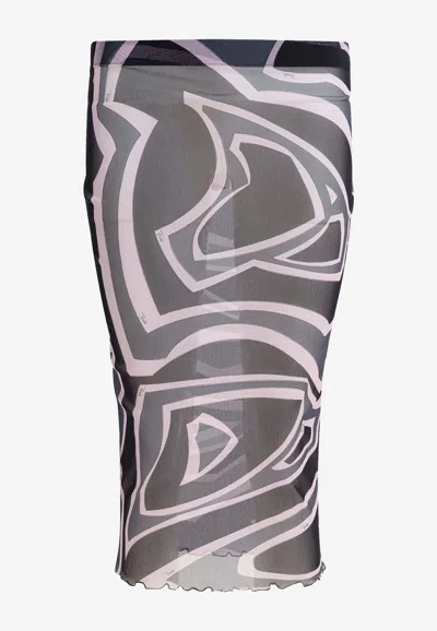 Pucci Labirinto Print Tulle Pencil Skirt In Multi