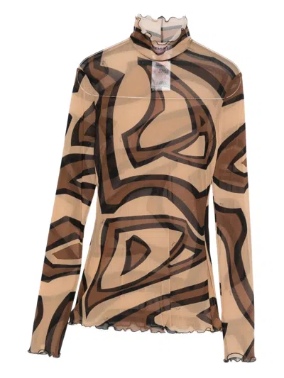 Pucci Labirinto-print Tulle Top In Multi