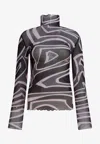 Pucci Semi Sheer Printed Long-sleeved High-neck Top In Multi