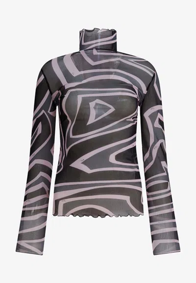 PUCCI LABIRINTO PRINT TURTLENECK TULLE TOP