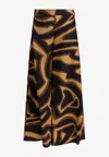 Pucci Labirinto Print Silk Wide Pants Trousers Black In Multi