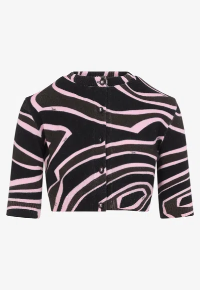 Pucci Labirinto Print Wool Cropped Cardigan In Black