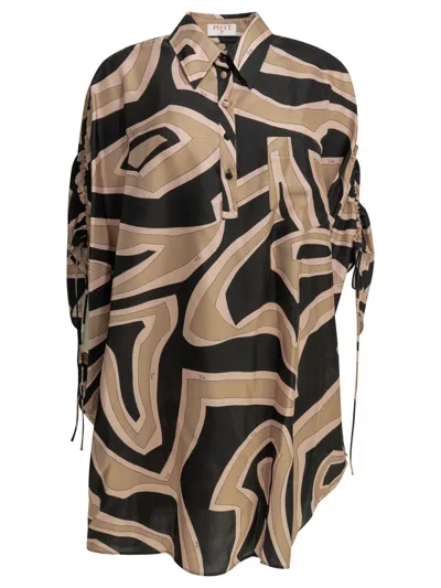 Pucci Labirinto Short Kaftan Dress In Brown